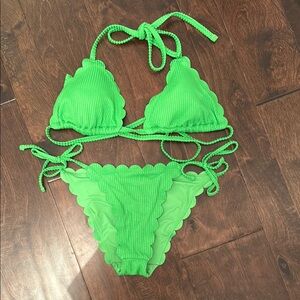 Vibrant Green Scalloped Bikini Set